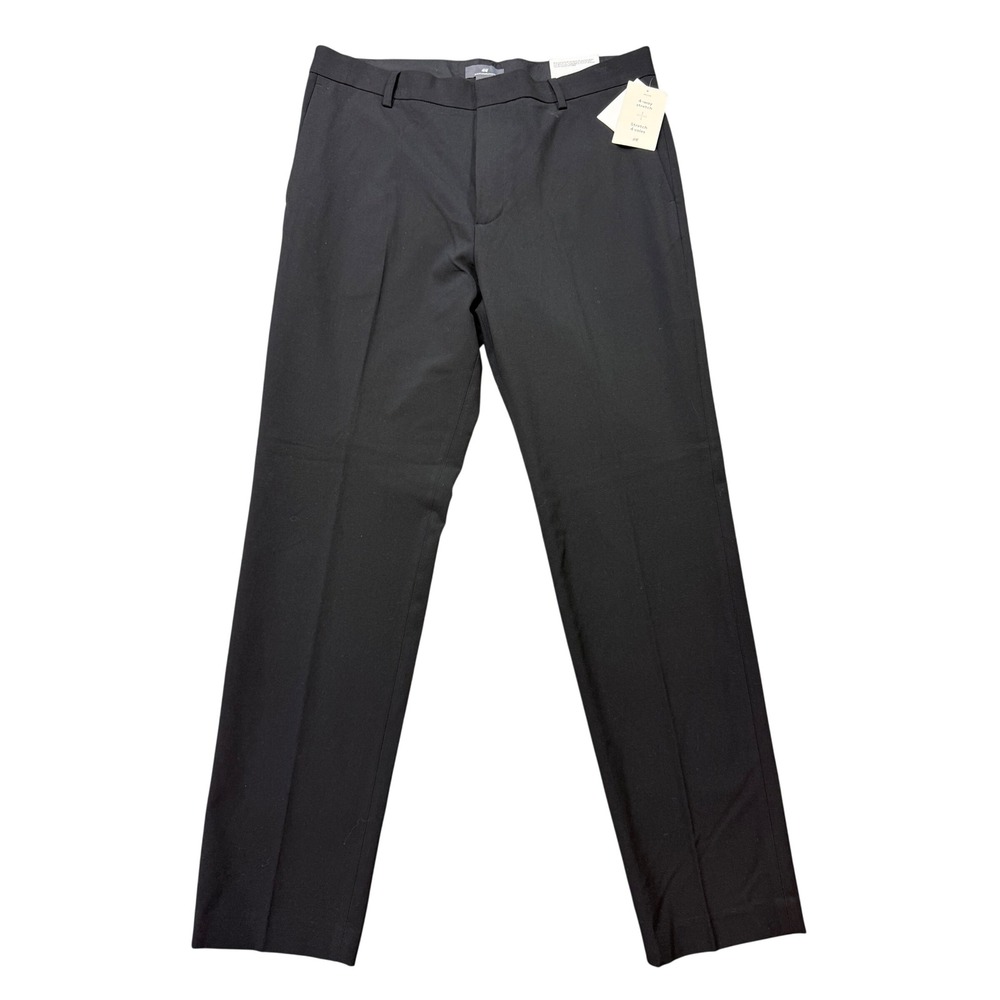 H&M Dress Pants Mens 34 Black New Slim Fit 4-Way Stretch Flat Front Trousers
